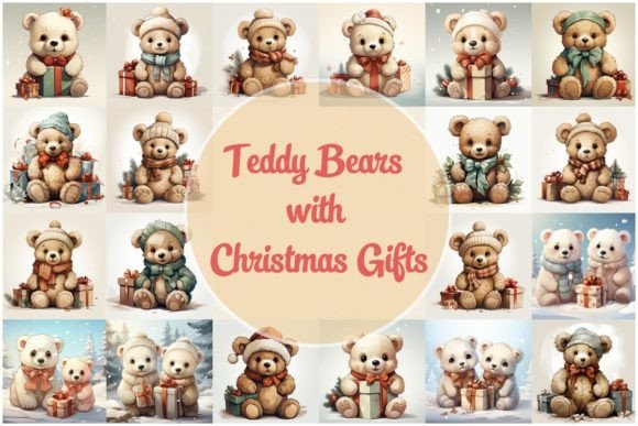 22 Christmas Teddy Bears: Festive Illustrations