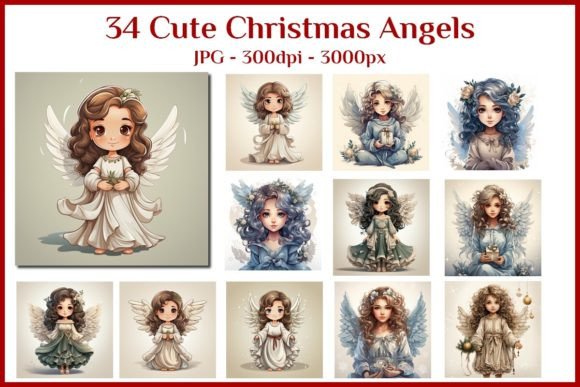 34 Cute Christmas Angels: Festive Illustrations