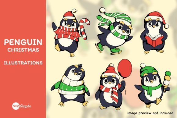 6 Penguin Christmas Illustrations for Festive Blogs