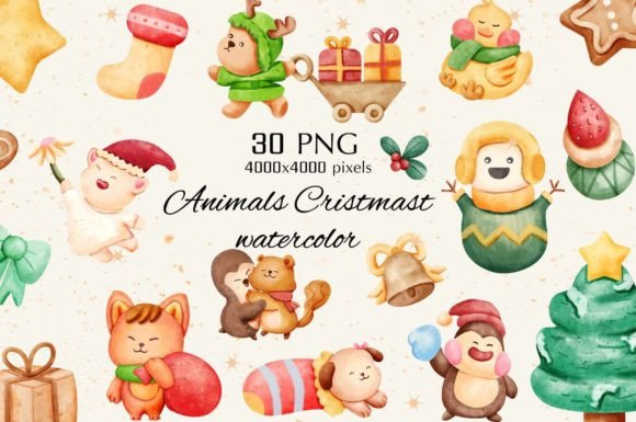 Animals Christmas Watercolor PNG: Freebies Review