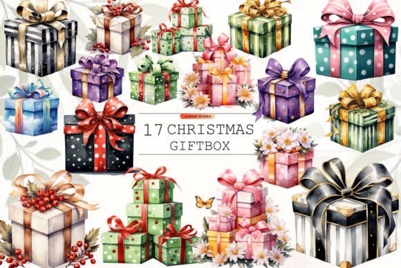 Christmas Gift Box Clipart Bundle Illustrations