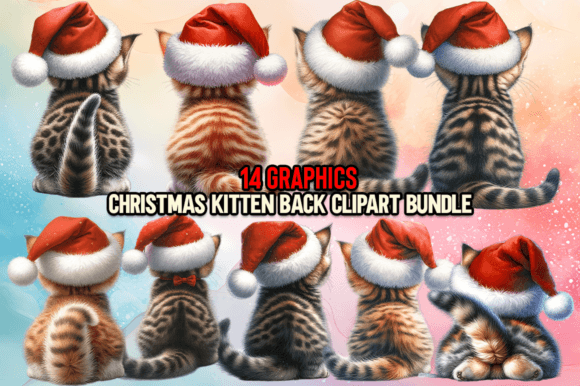 Christmas Kitten Back Clipart Bundle: Festive Illustrations