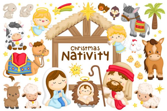 Christmas Nativity Clipart: Cute Animal Illustrations