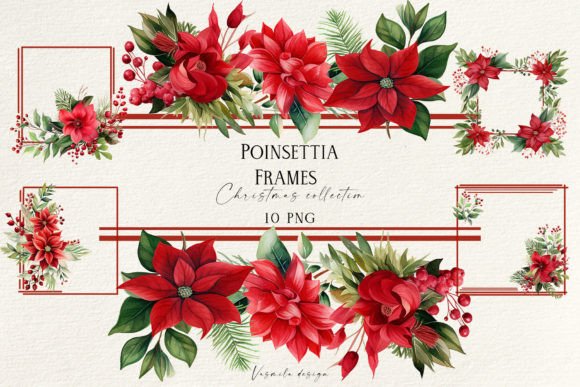 Christmas Poinsettia Frames: Illustrations for Sellers