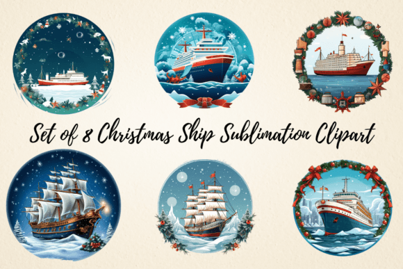 Christmas Ship Sublimation Clipart: Branding & Illustrations