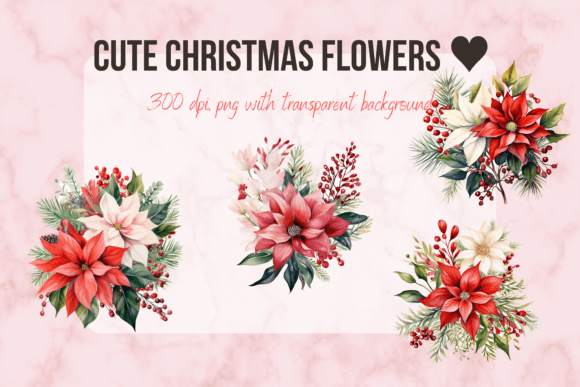 Cute Christmas Flowers PNG for Illustrations
