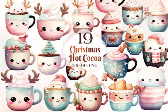 Cute Christmas Hot Cocoa Clipart & Illustrations