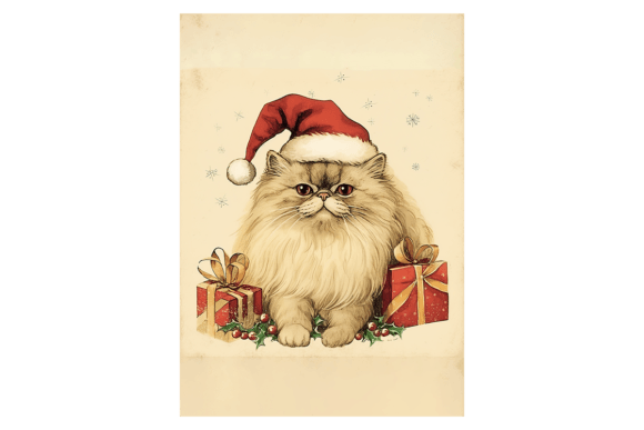 Cute Persian Cat Christmas Card: Festive Illustrations