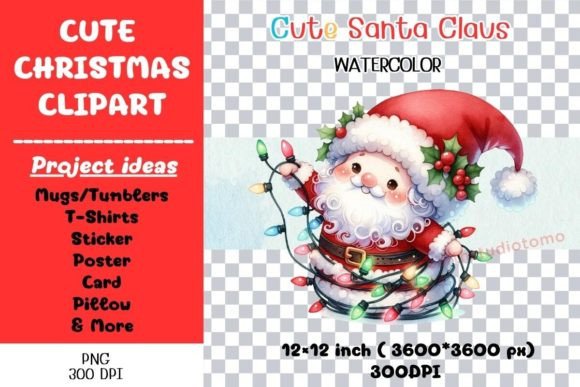Cute Santa Lights PNG: Festive Illustrations