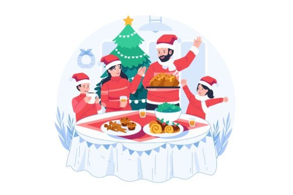 Family Christmas Dinner Illustrations Review
