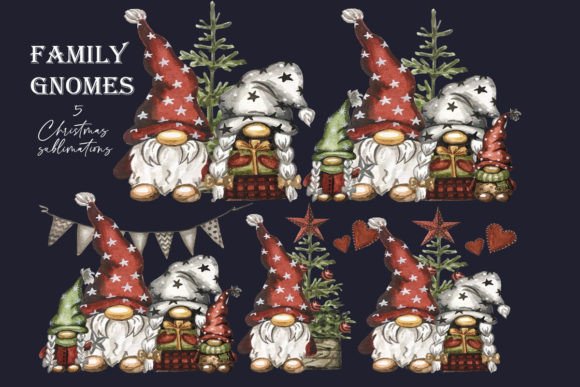 Family Christmas Gnomes PNG: Festive Illustrations