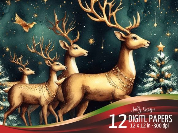 Golden Reindeer Christmas Backgrounds: Illustrations for Branding