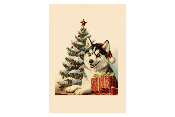Husky Christmas Card: Festive Illustrations for Branding
