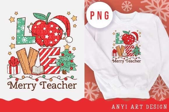 Love Teacher Christmas PNG: Editorial Illustrations