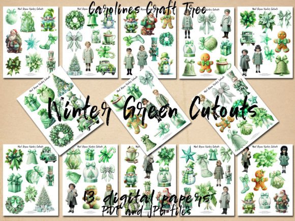 Mint Green Christmas Cutouts: Winter Illustrations