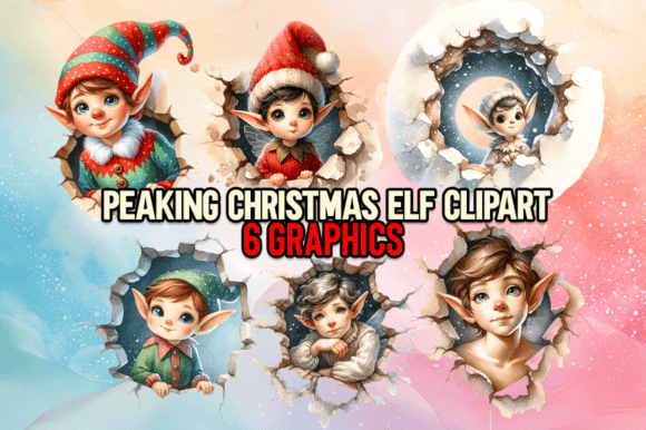 Peaking Christmas Elf Clipart & Illustrations