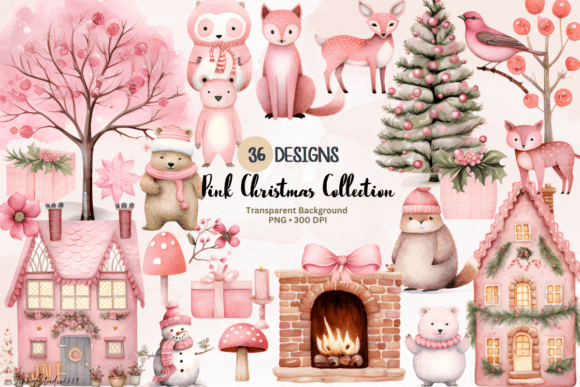 Pink Christmas Clipart: Festive Illustrations for Crafters
