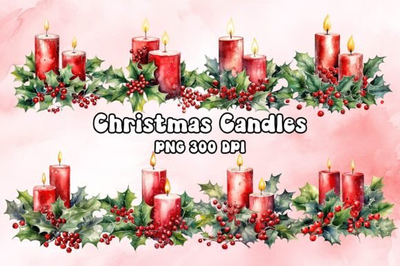 Red Christmas Candles Watercolor Illustrations Review