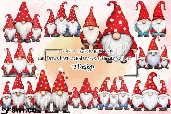 Red Christmas Gnome Clipart: Festive Illustrations