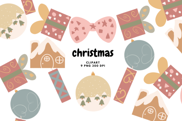 Retro Christmas Clipart PNG Sublimation Illustrations