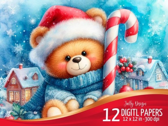 Teddy Bear Christmas Illustrations: Blue Backgrounds