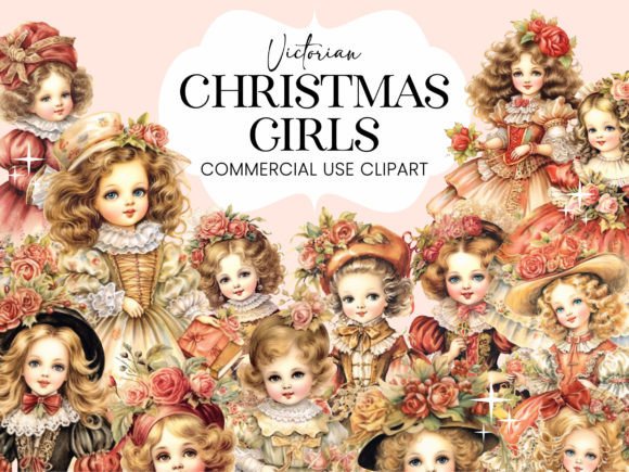 Vintage Victorian Christmas Girls Illustrations Review