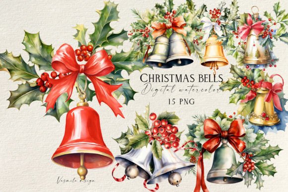 Watercolor Christmas Bells Illustrations